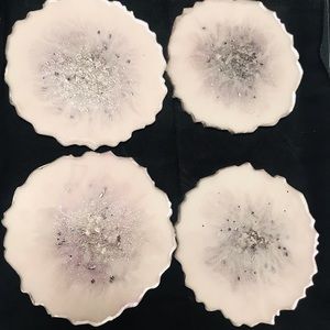 White and Silver coasters set of 4